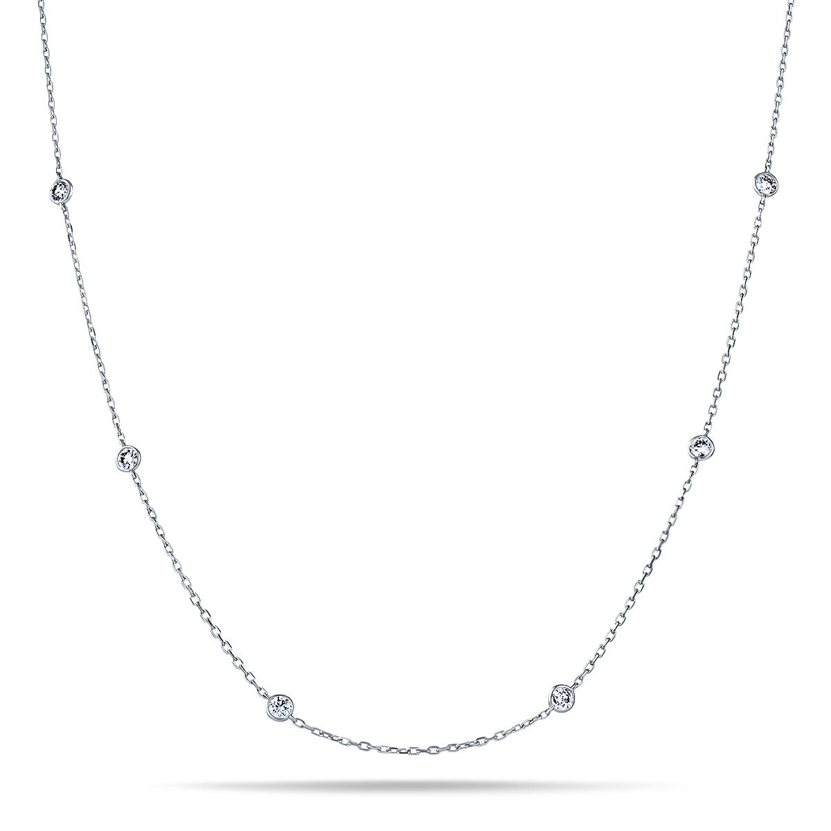 Round Diamond Chain Necklace 2.45ct G/SI 18k White Gold 42" - All Diamond