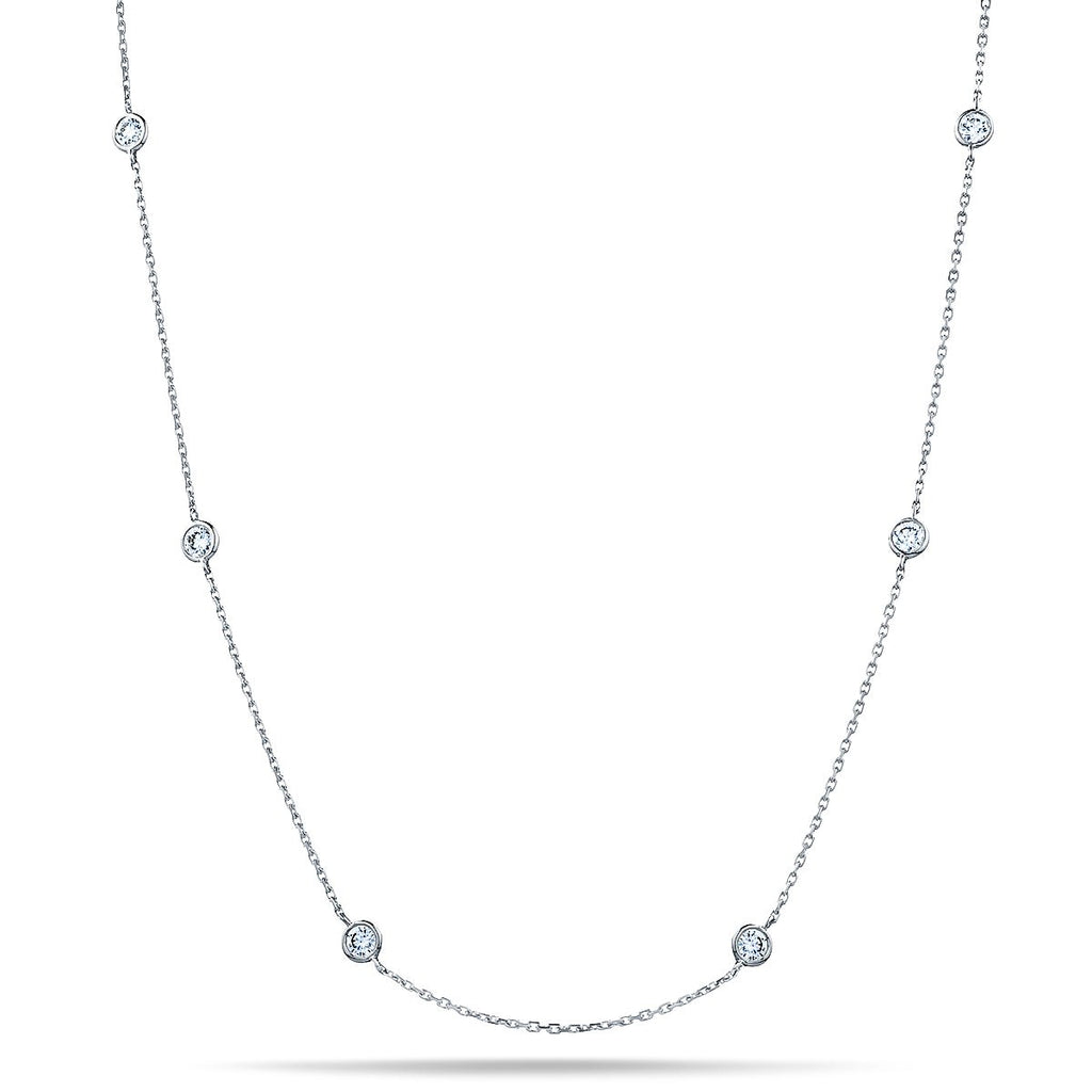 Round Diamond Chain Necklace 2.50ct G/SI 18k White Gold 18" - All Diamond