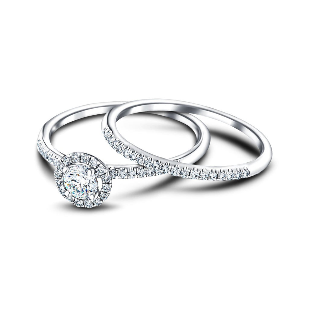 Round Diamond Engagement & Wedding Ring 0.60ct G/SI 18k White Gold - All Diamond