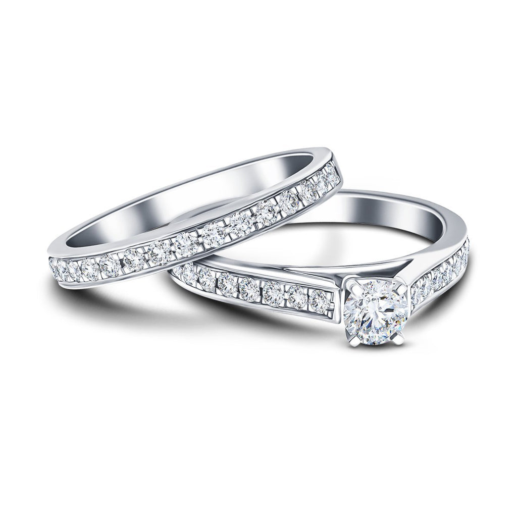 Round Diamond Engagement & Wedding Ring 0.90ct G/SI 18k White Gold - All Diamond