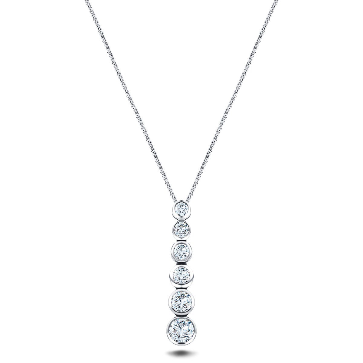 Rub Over Diamond Pendant Necklace 0.65ct G/SI in 18k White Gold - All Diamond