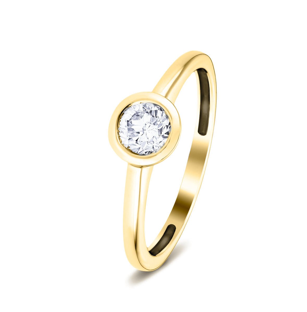 Rub Over Diamond Solitaire Engagement Ring 0.75ct G/SI 18k Yellow Gold - All Diamond