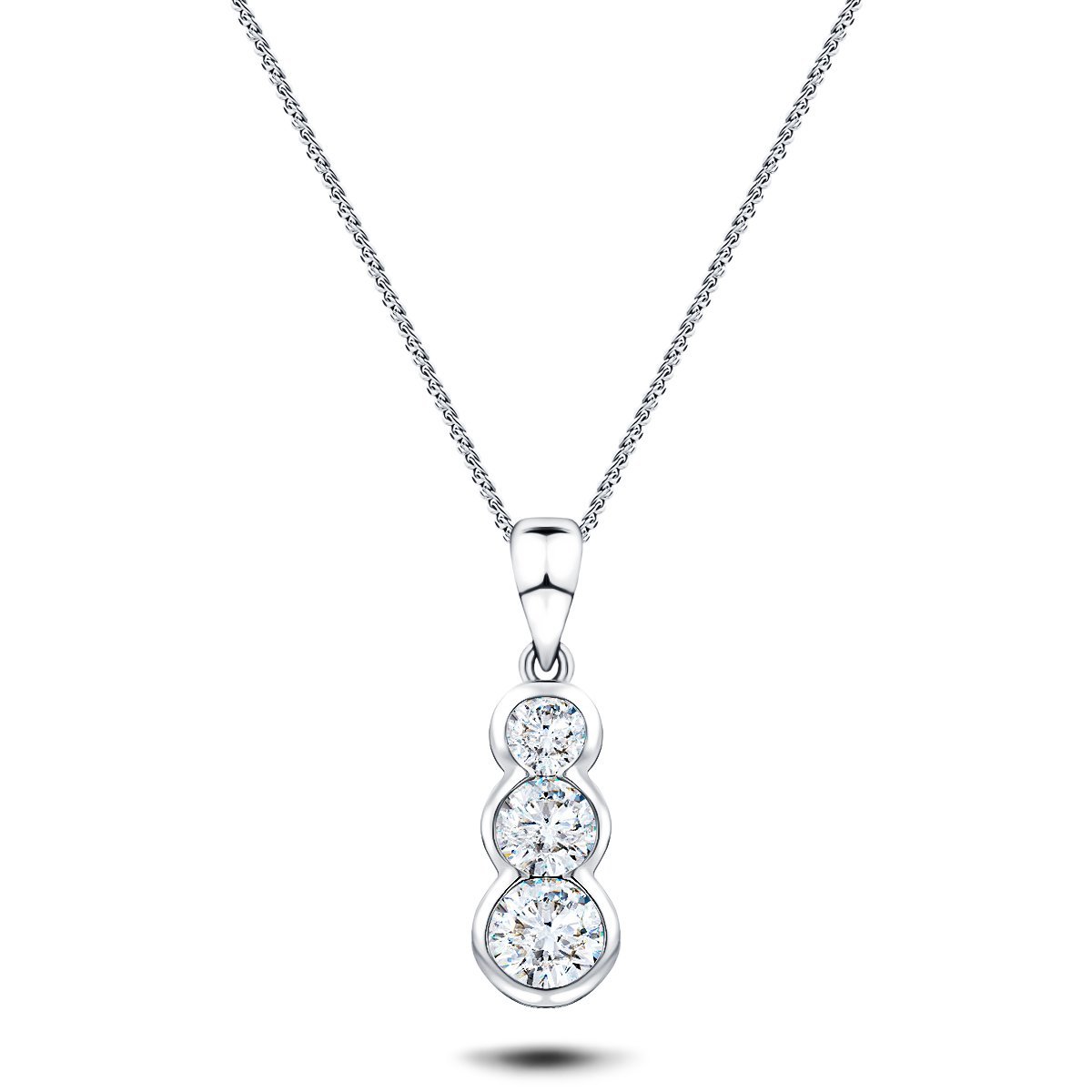 Rub Over Diamond Trilogy Pendant Necklace 0.30ct G/SI 18k White Gold - All Diamond