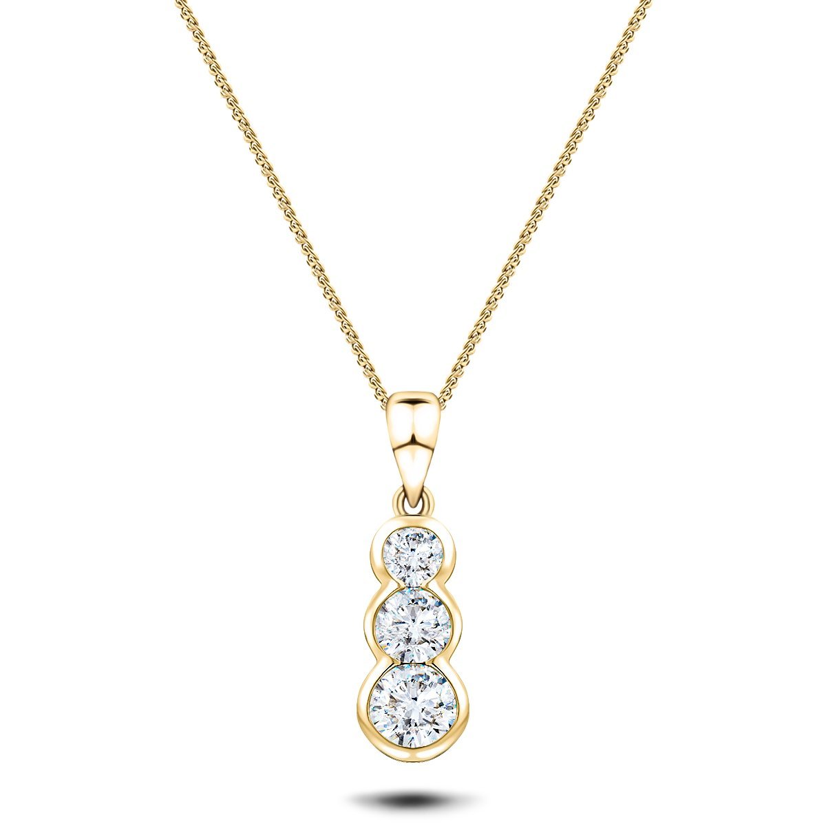 Rub Over Diamond Trilogy Pendant Necklace 0.30ct G/SI 18k Yellow Gold - All Diamond