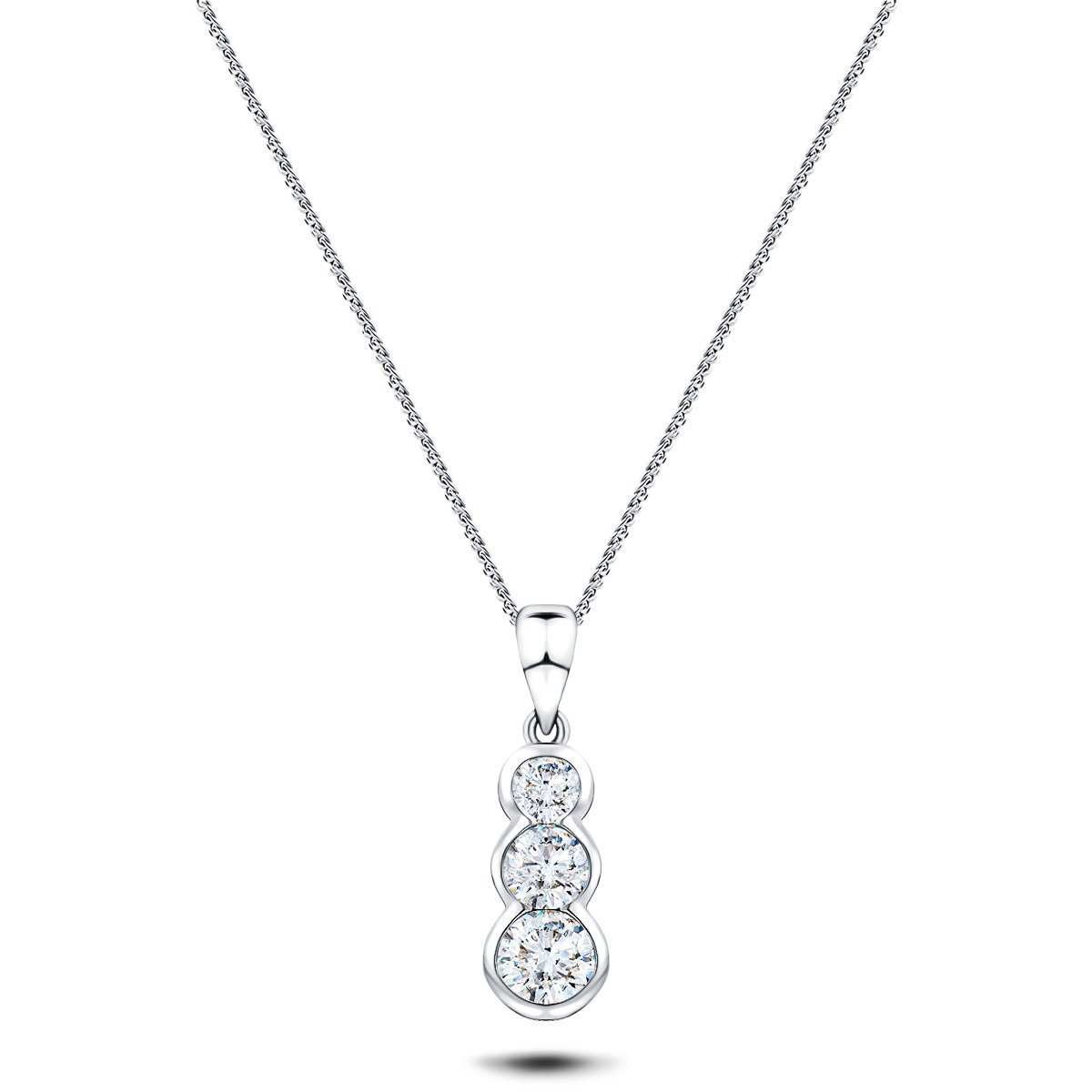 Rub Over Diamond Trilogy Pendant Necklace 0.55ct G/SI 18k White Gold - All Diamond