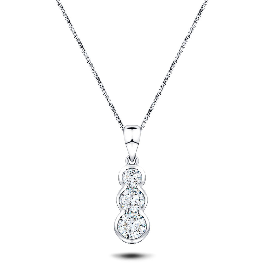 Rub Over Diamond Trilogy Pendant Necklace 0.55ct G/SI 18k White Gold - All Diamond
