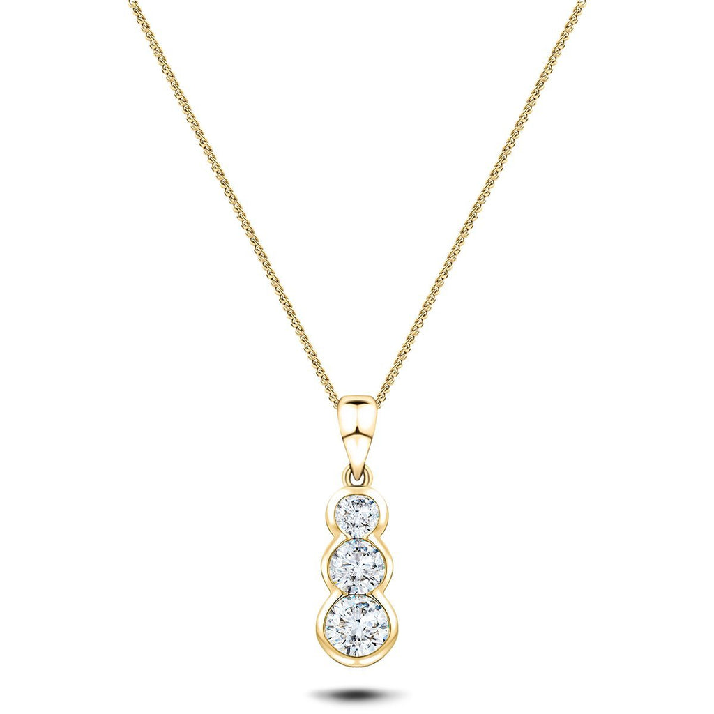 Rub Over Diamond Trilogy Pendant Necklace 0.55ct G/SI 18k Yellow Gold - All Diamond
