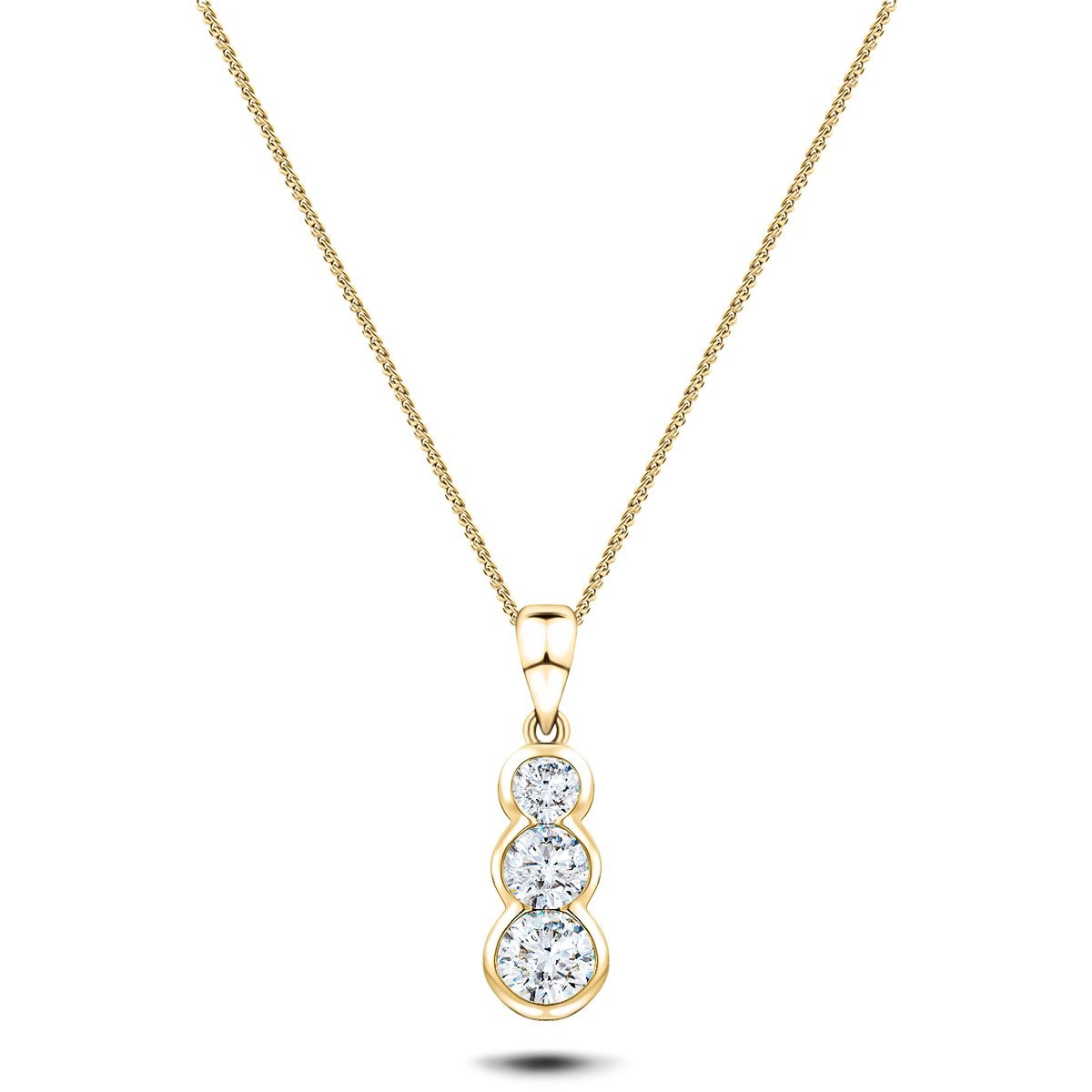 Rub Over Diamond Trilogy Pendant Necklace 0.75ct G/SI 18k Yellow Gold - All Diamond