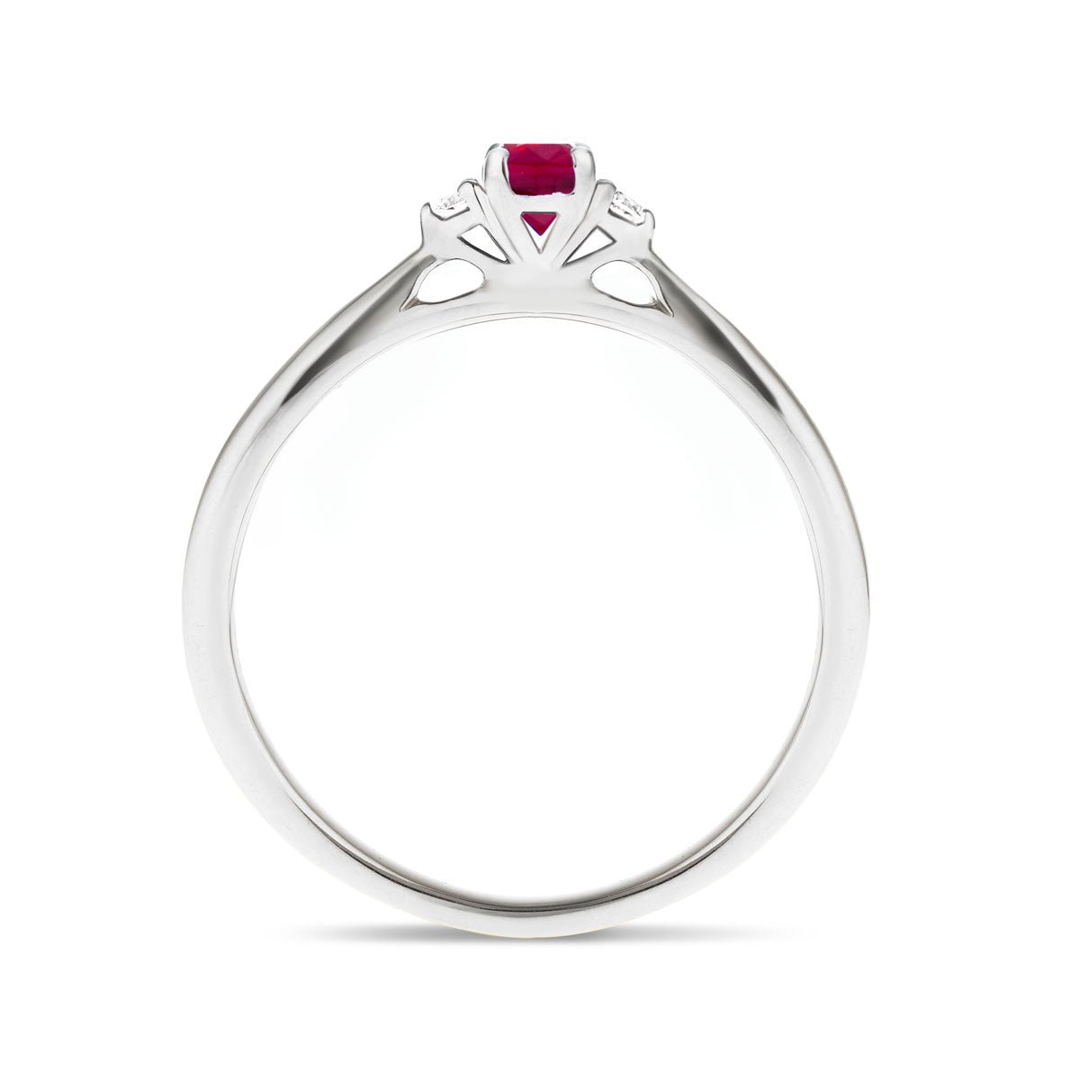 Ruby 0.30ct Diamond 0.05ct Three Stone Ring 9k White Gold - All Diamond