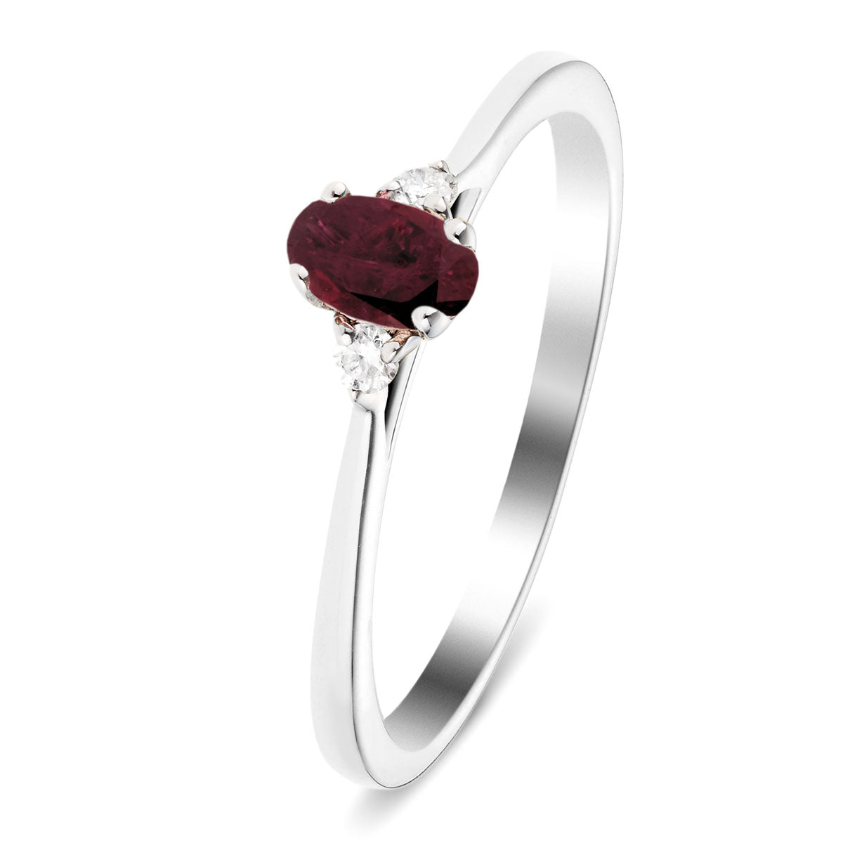 Ruby 0.30ct Diamond 0.05ct Three Stone Ring 9k White Gold - All Diamond