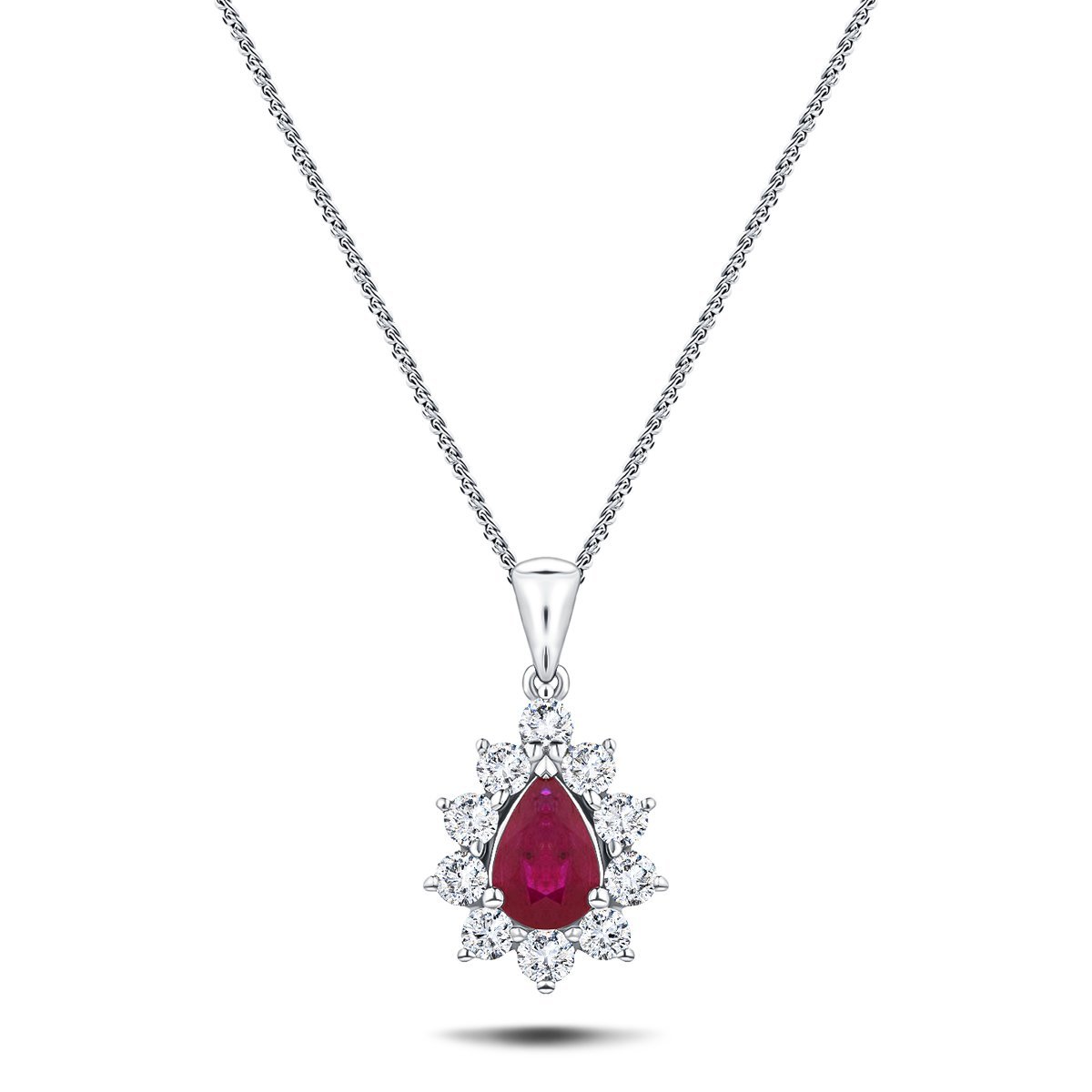 Ruby 0.45ct & 0.20ct G/SI Diamond Necklace in 18k White Gold - All Diamond