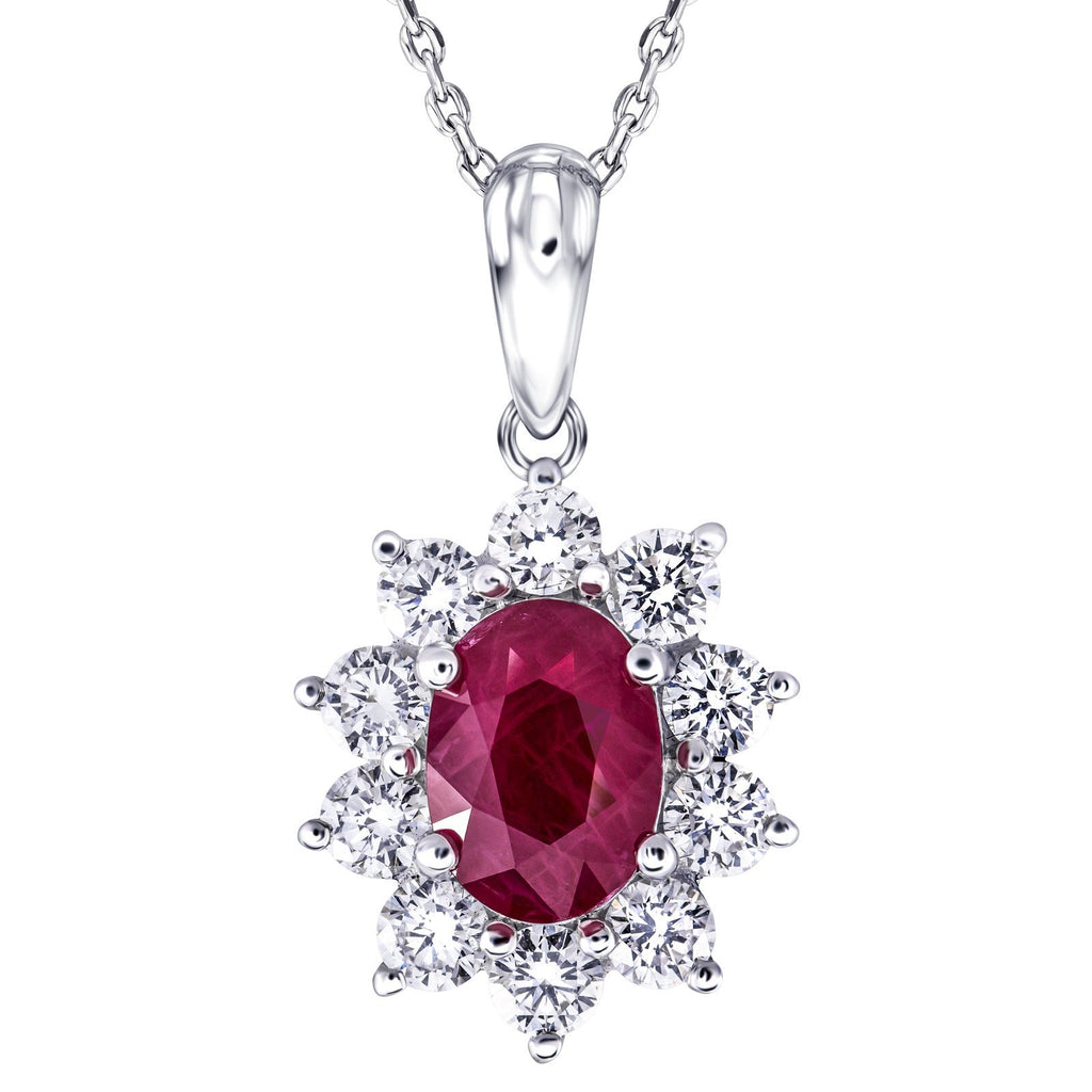 Ruby 1.00ct & 0.60ct G/SI Diamond Necklace in 18k White Gold - All Diamond