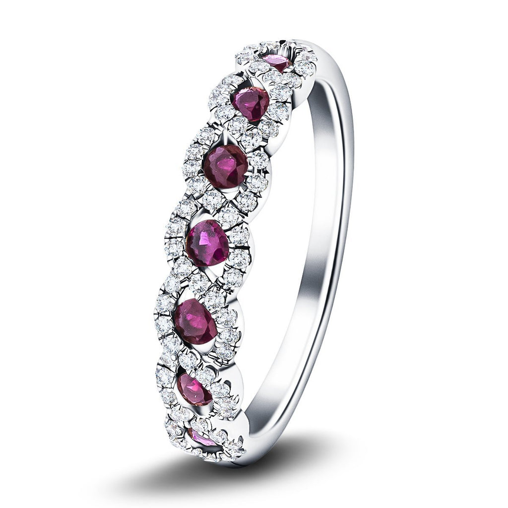 Ruby & Diamond 0.55ct Dress Cocktail Ring in 18k White Gold - All Diamond