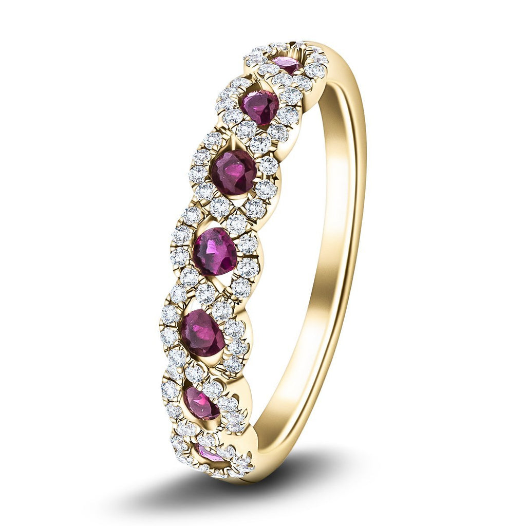 Ruby & Diamond 0.55ct Dress Cocktail Ring in 18k Yellow Gold - All Diamond
