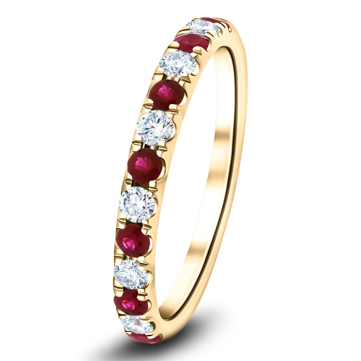 Ruby & Diamond Half Eternity Ring 0.60ct in 18k Yellow Gold - All Diamond