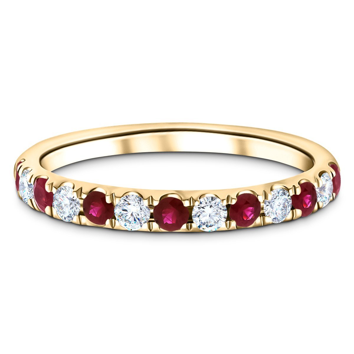 Ruby & Diamond Half Eternity Ring 0.60ct in 18k Yellow Gold - All Diamond