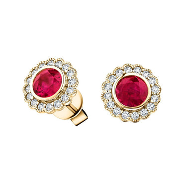 Naava 9ct Rose Gold 0.17ct Diamond and Ruby Heart Stud Earrings - Earrings  from Prime Jewellery UK