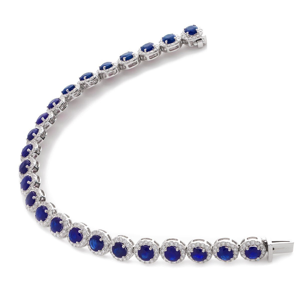 Sapphire & Diamond Halo Bracelet 13.25ct in 18k White Gold - All Diamond