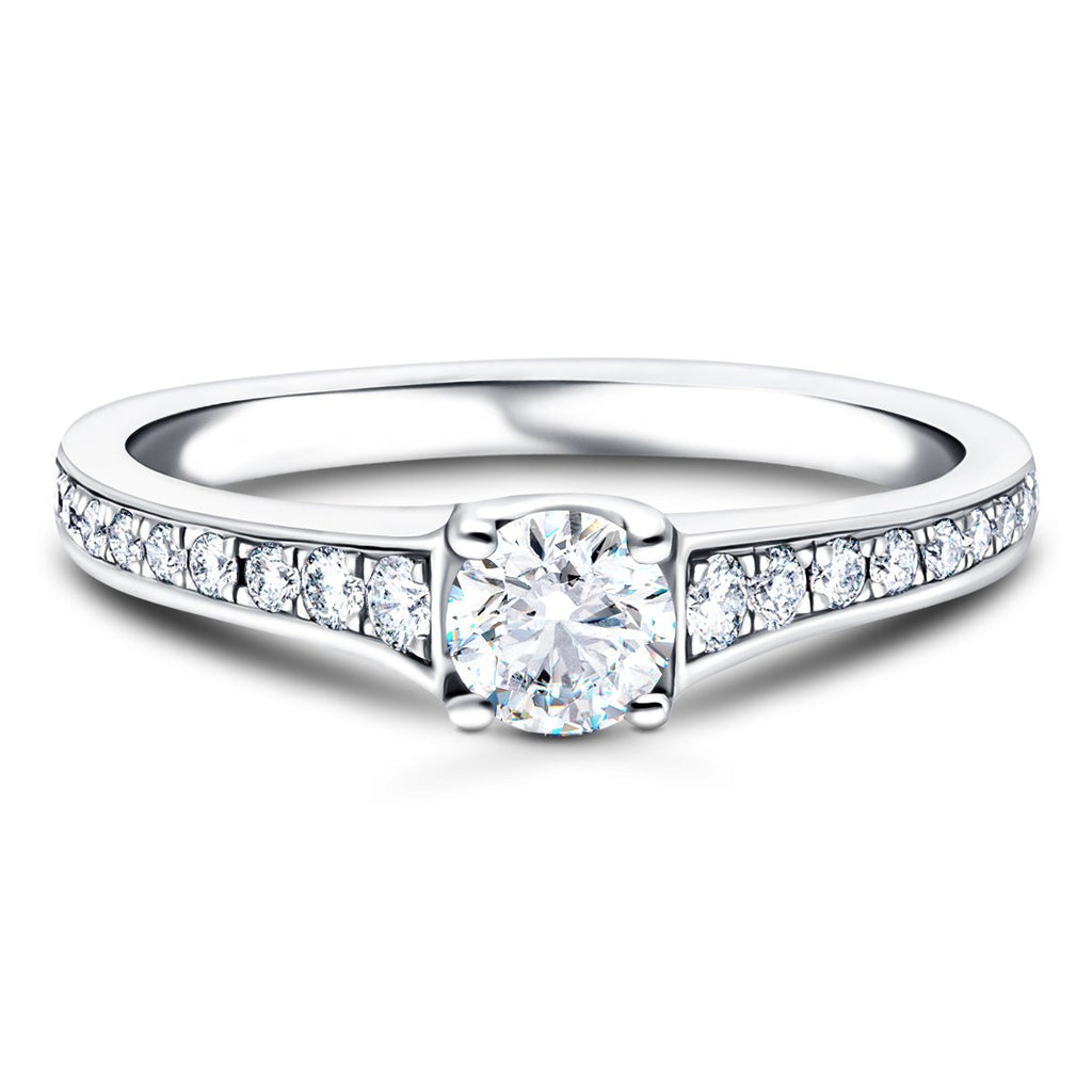 Shoulder Set Diamond Engagement Ring 050Ct Gsi In 18K White Gold