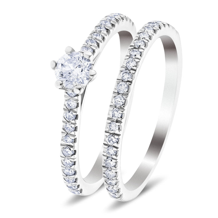 Certified Six Claw Diamond Engagement & Wedding Ring 0.75ct G/SI in Platinum