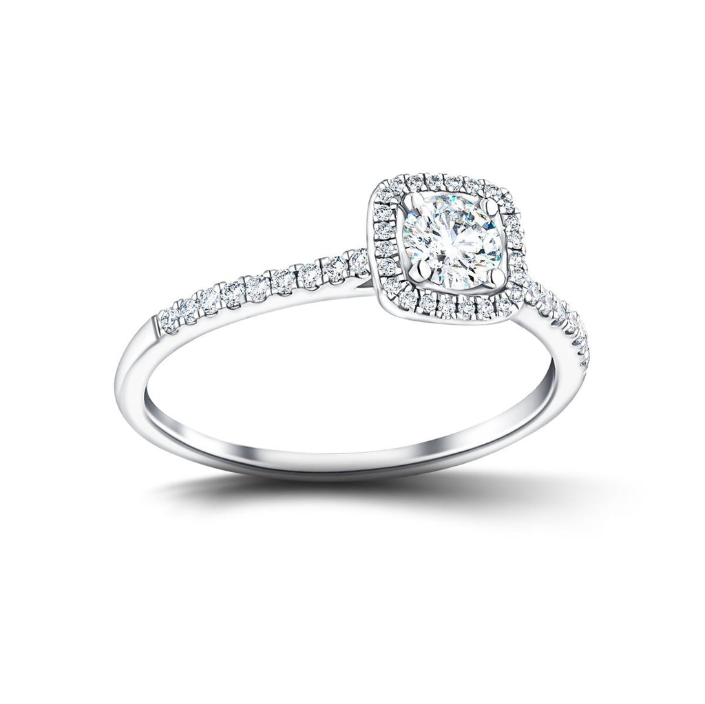 Square Halo Diamond Engagement Ring 0.65ct G/SI 18k White Gold - All Diamond