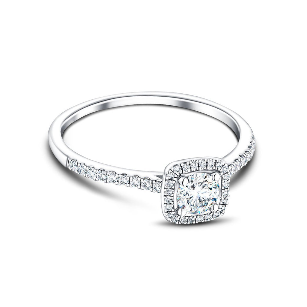 Square Halo Diamond Engagement Ring 0.65ct G/SI 18k White Gold - All Diamond