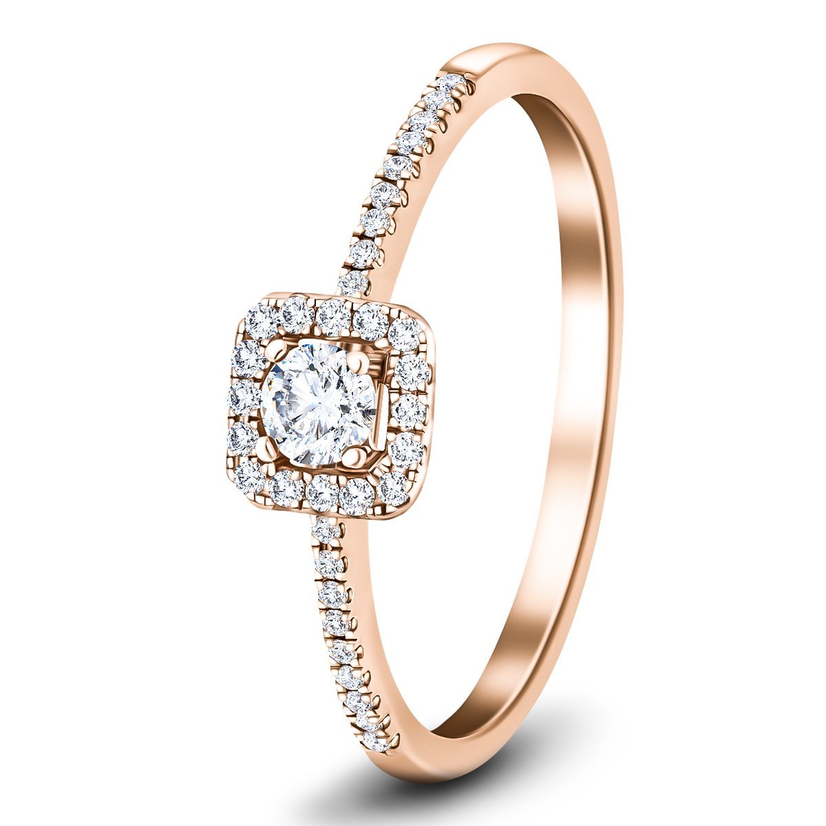 Square Halo Diamond Engagement Ring with 0.25ct G/SI in 18k Rose Gold - All Diamond