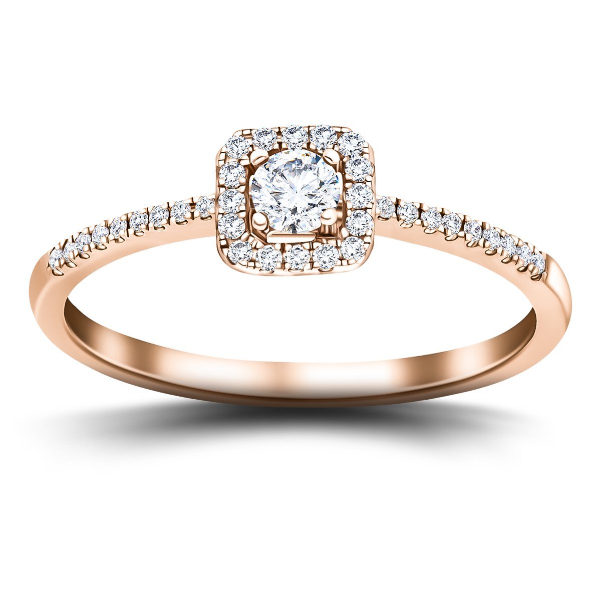 Square Halo Diamond Engagement Ring with 0.25ct G/SI in 18k Rose Gold - All Diamond