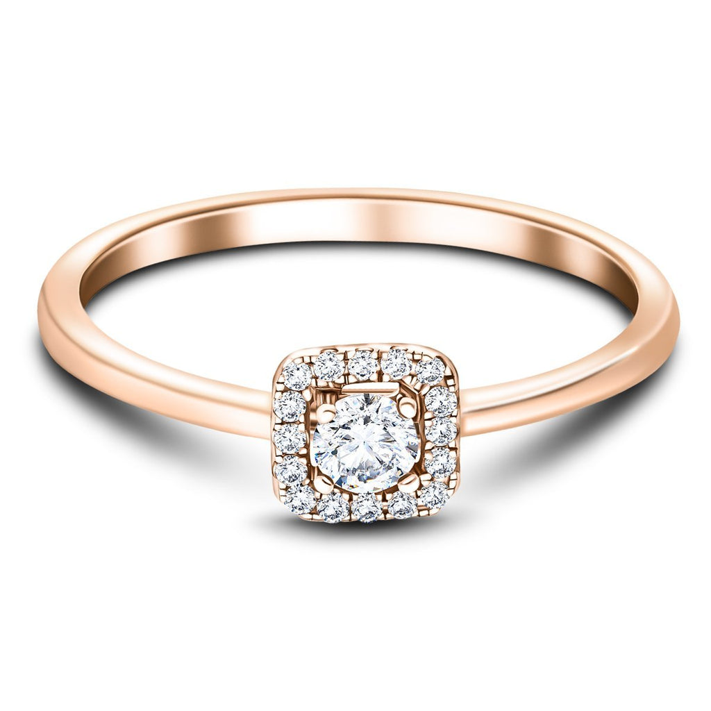 Square Halo Diamond Engagement Ring with 0.30ct in 18k Rose Gold - All Diamond