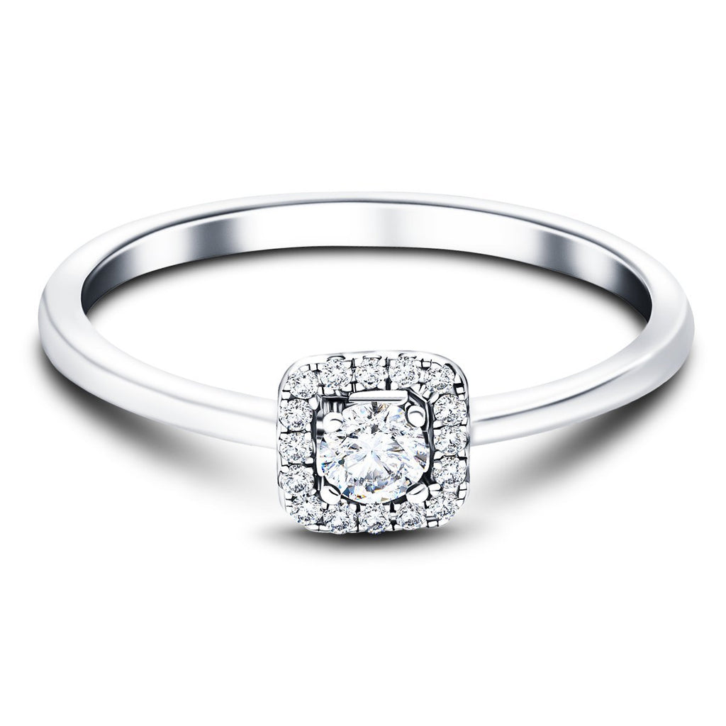Square Halo Diamond Engagement Ring with 0.30ct in 18k White Gold - All Diamond