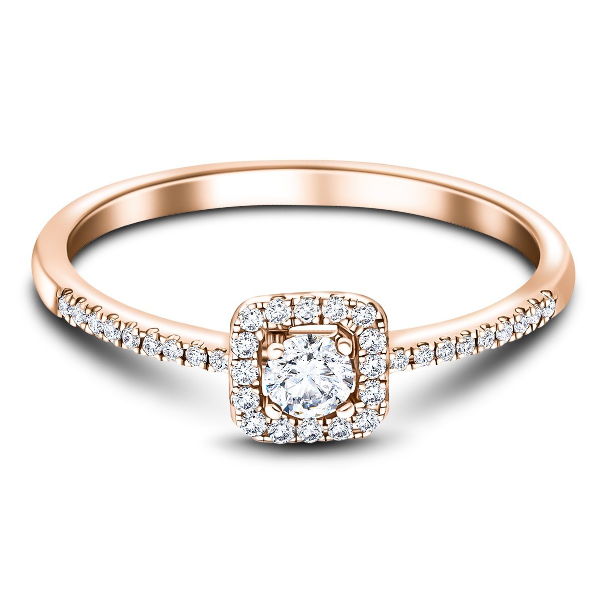 Square Halo Diamond Engagement Ring with 0.35ct G/SI in 18k Rose Gold - All Diamond