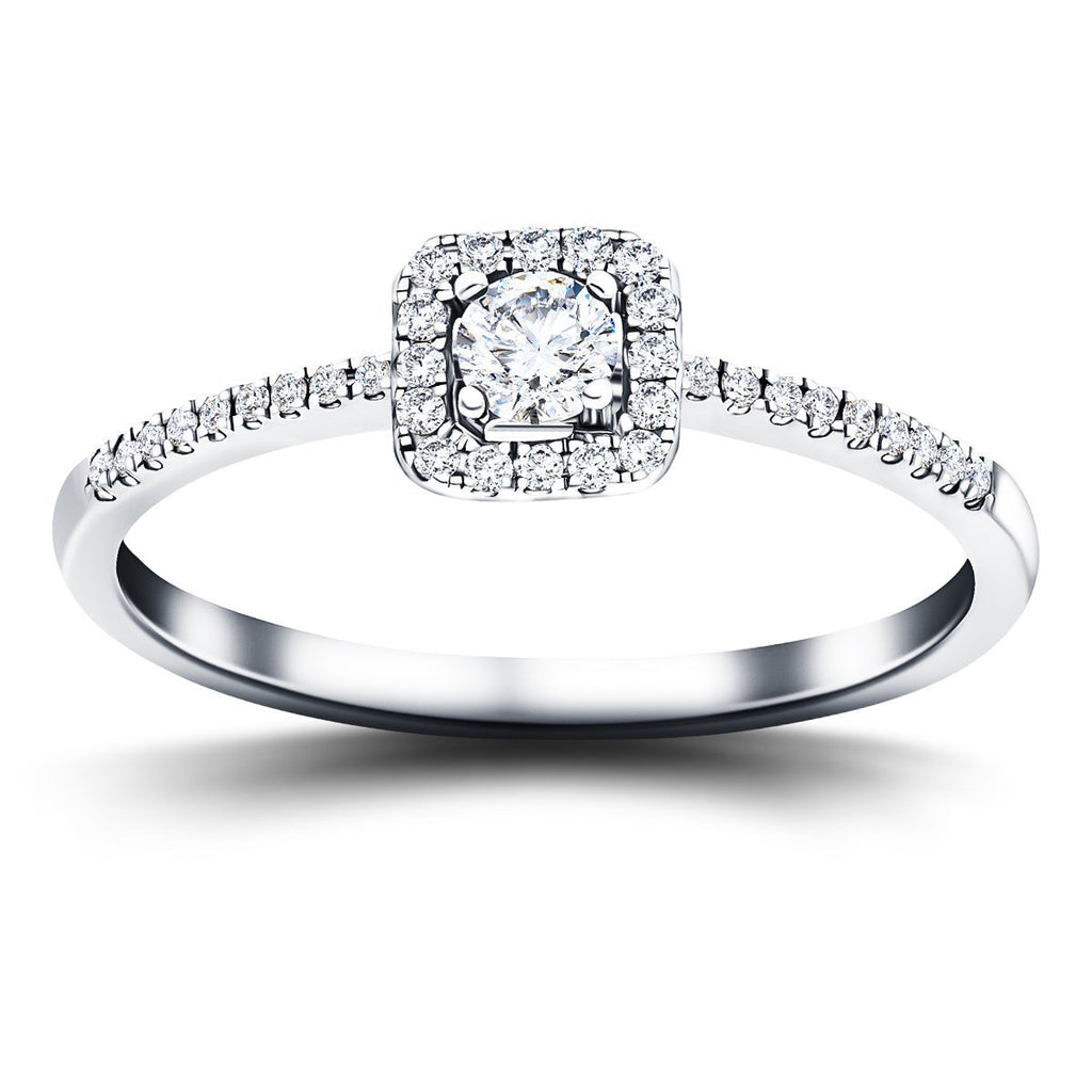 Square Halo Diamond Engagement Ring with 0.35ct G/SI in 18k White Gold - All Diamond