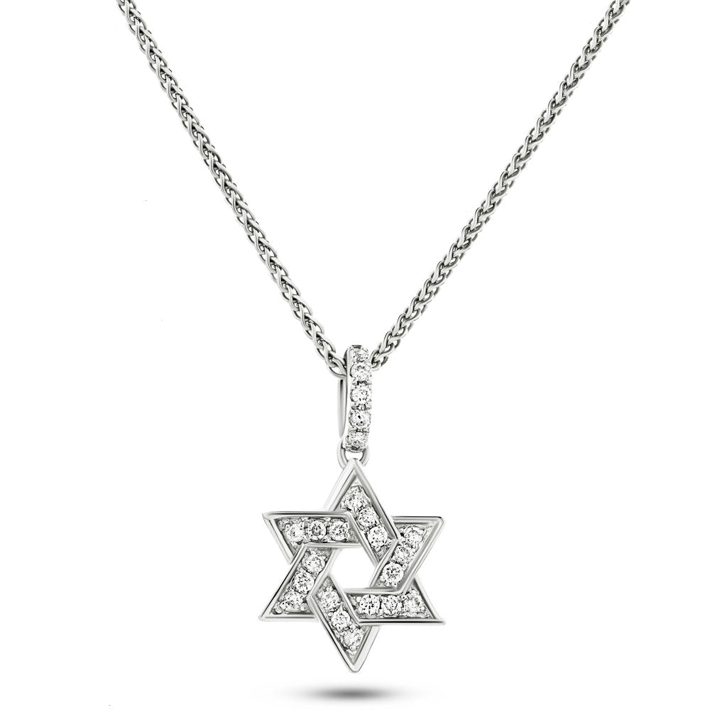 Star of David Diamond Necklace 0.12ct G/SI Quality in 18k White Gold - All Diamond
