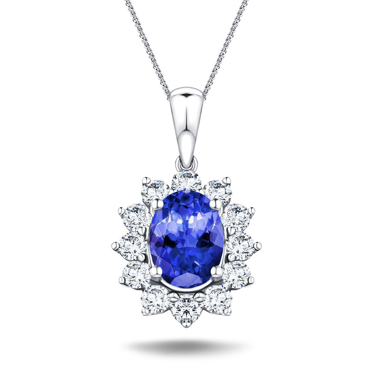 Tanzanite 1.30ct & 0.60ct G/SI Diamond Necklace in 18k White Gold - All Diamond