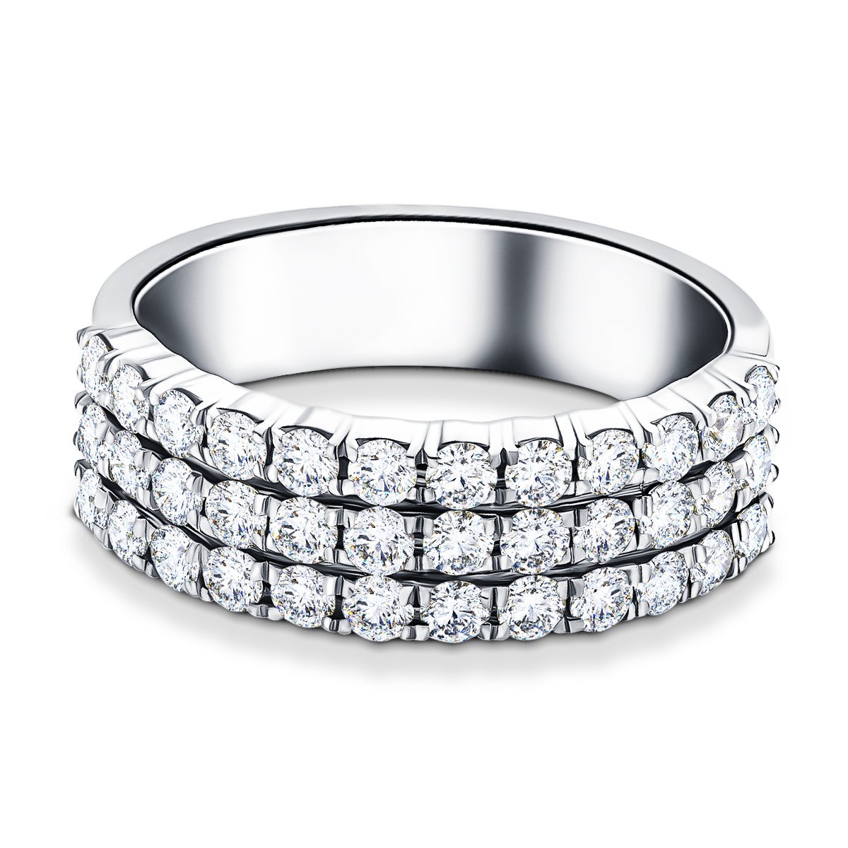 Three Row Diamond Half Eternity Ring 1.30ct 18k White Gold 6.5mm - All Diamond