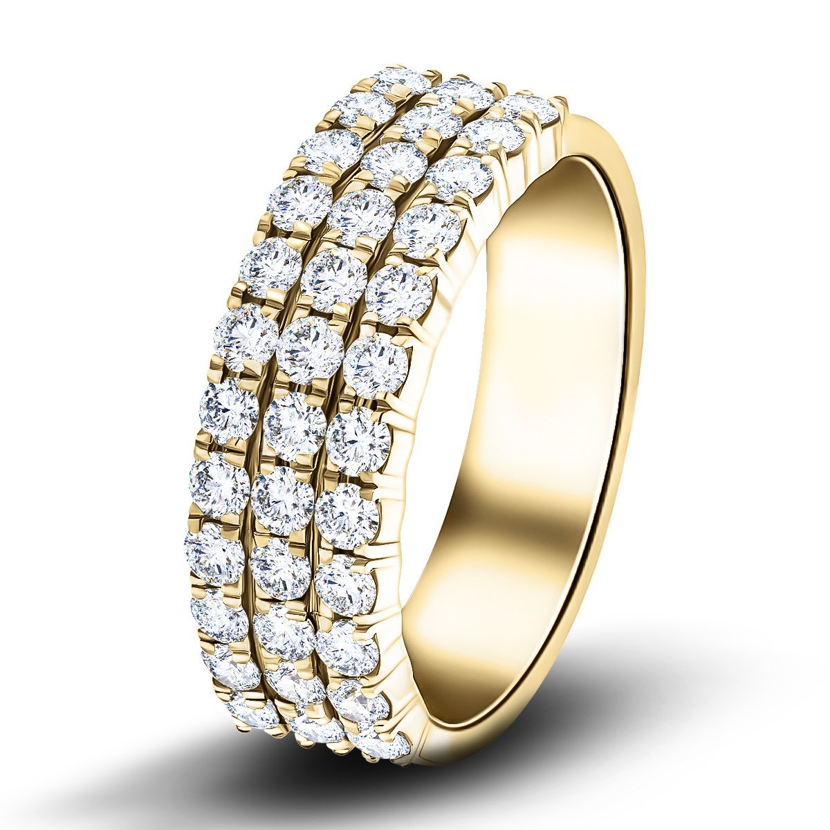 Three Row Diamond Half Eternity Ring 1.30ct 18k Yellow Gold 6.5mm - All Diamond