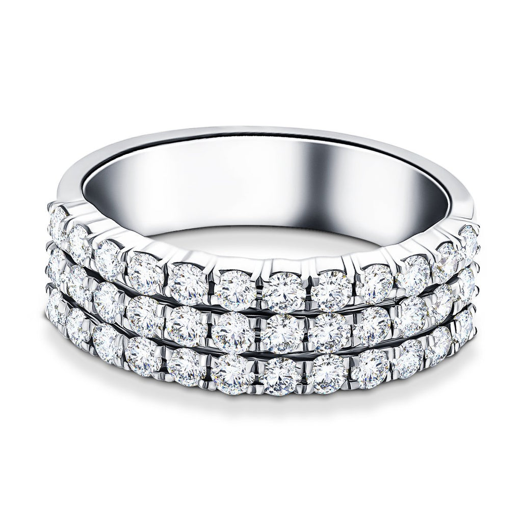 Three Row Diamond Half Eternity Ring 1.30ct in Platinum 6.5mm - All Diamond