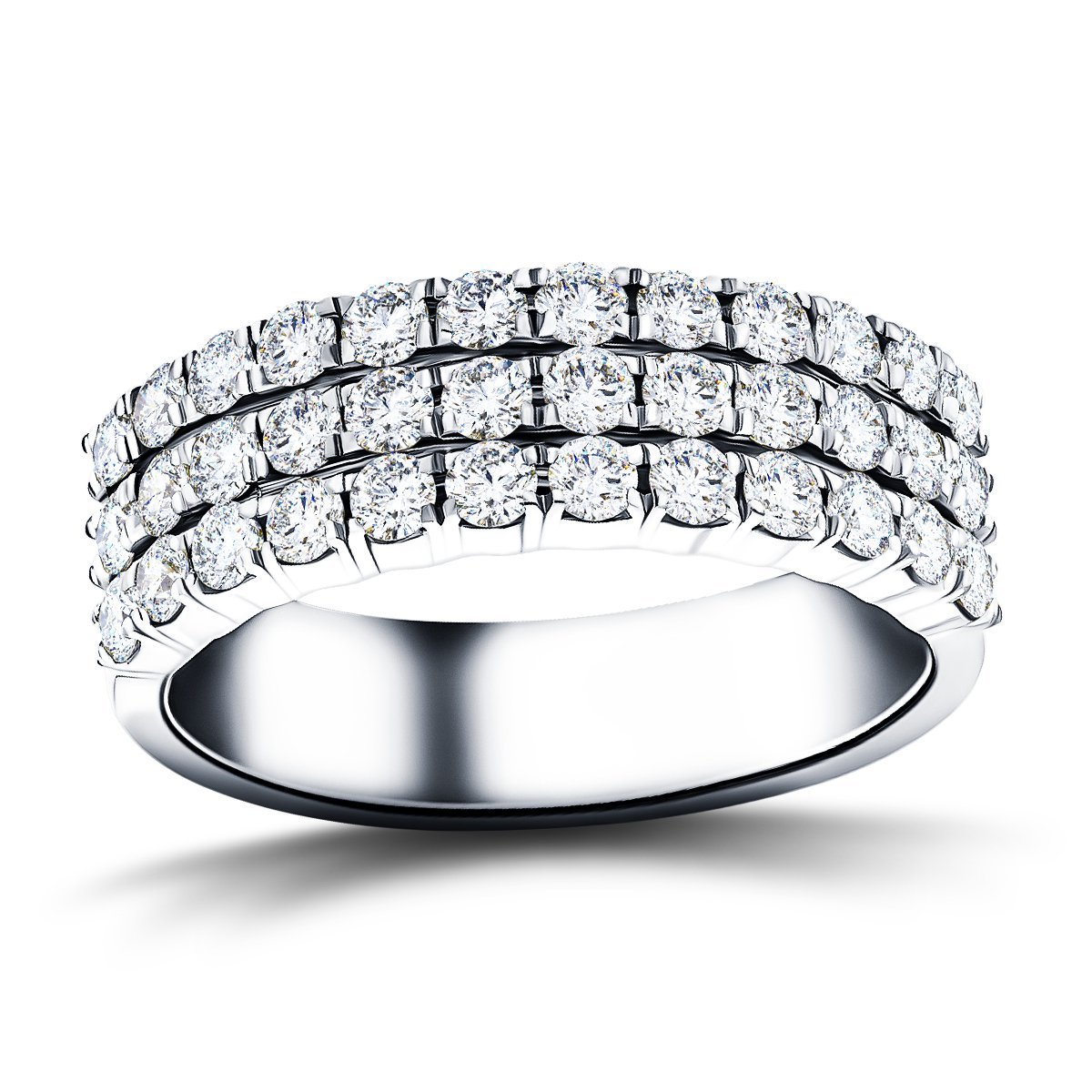 Three Row Diamond Half Eternity Ring 2.20ct 18k White Gold 8.5mm - All Diamond