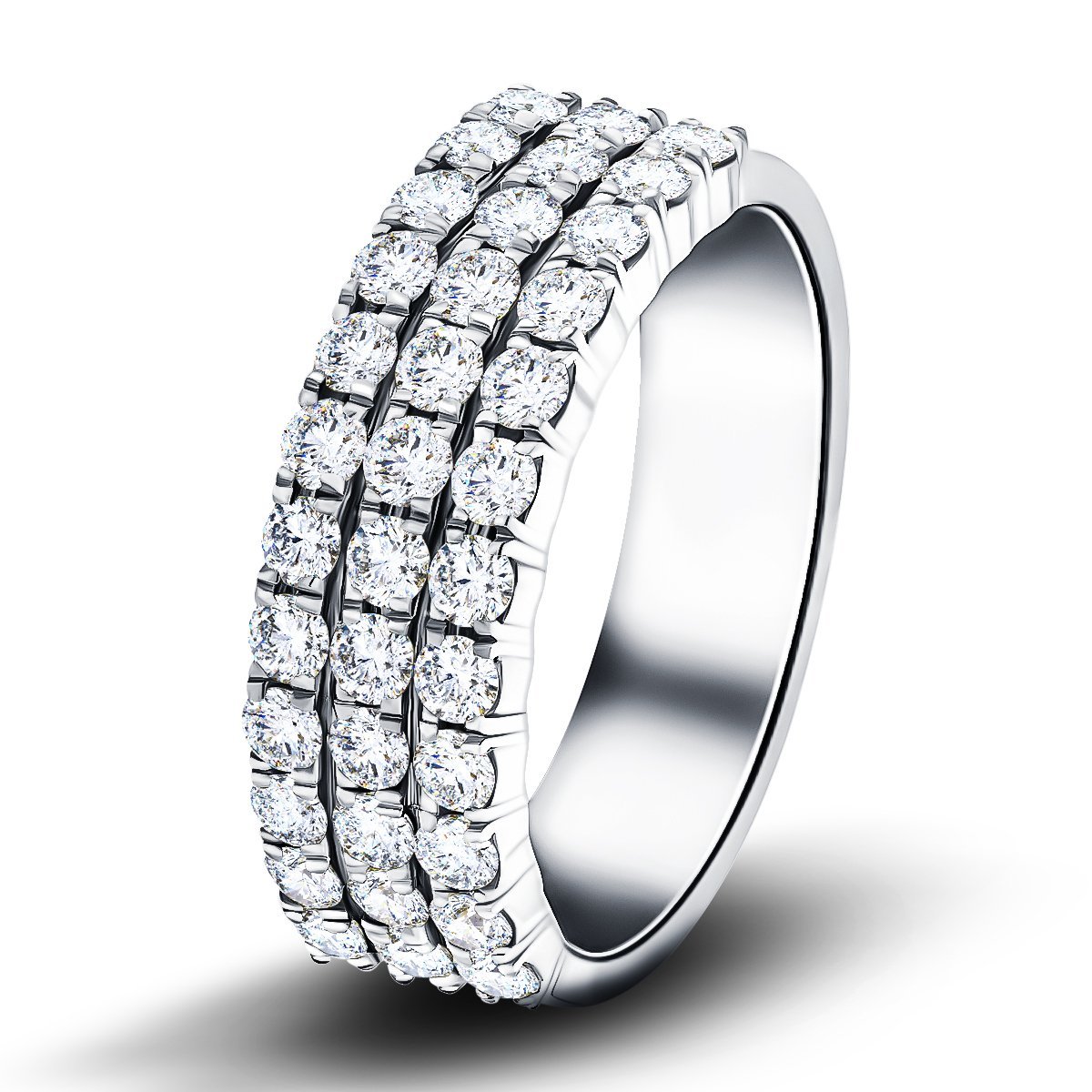 Three Row Diamond Half Eternity Ring 2.20ct in Platinum 8.5mm - All Diamond
