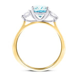 Three Stone Aquamarine 1.21ct & Diamond 0.32ct Ring in 18K Yellow Gold - All Diamond