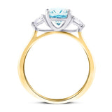 Three Stone Aquamarine 1.21ct & Diamond 0.32ct Ring in 18K Yellow Gold - All Diamond