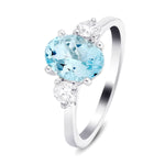 Three Stone Aquamarine 1.21ct & Diamond 0.32ct Ring in Platinum - All Diamond