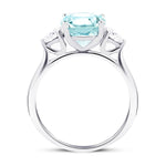 Three Stone Aquamarine 3.59ct & Diamond 0.68ct Ring in 18K White Gold - All Diamond