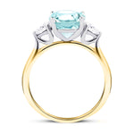 Three Stone Aquamarine 3.59ct & Diamond 0.68ct Ring in 18K Yellow Gold - All Diamond