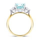 Three Stone Aquamarine 3.59ct & Diamond 0.68ct Ring in 18K Yellow Gold - All Diamond