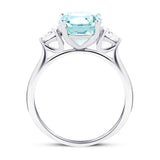 Three Stone Aquamarine 3.59ct & Diamond 0.68ct Ring in Platinum - All Diamond