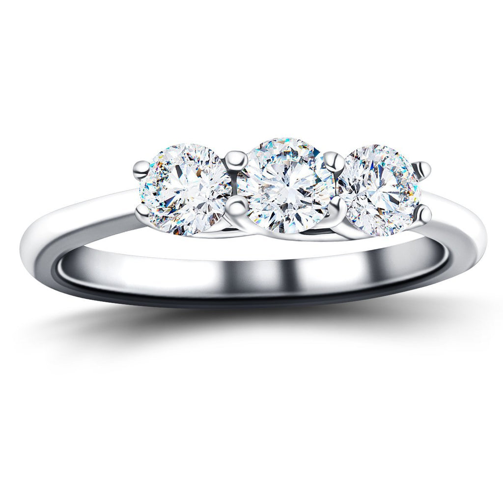 Three Stone Diamond Engagement Ring 0.75ct G/SI Quality 18k White Gold - All Diamond