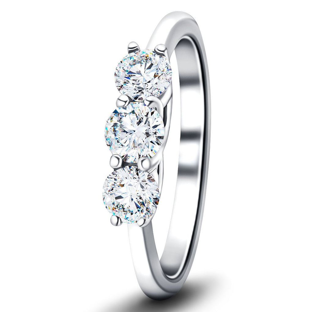 Three Stone Diamond Engagement Ring 0.75ct G/SI Quality 18k White Gold - All Diamond