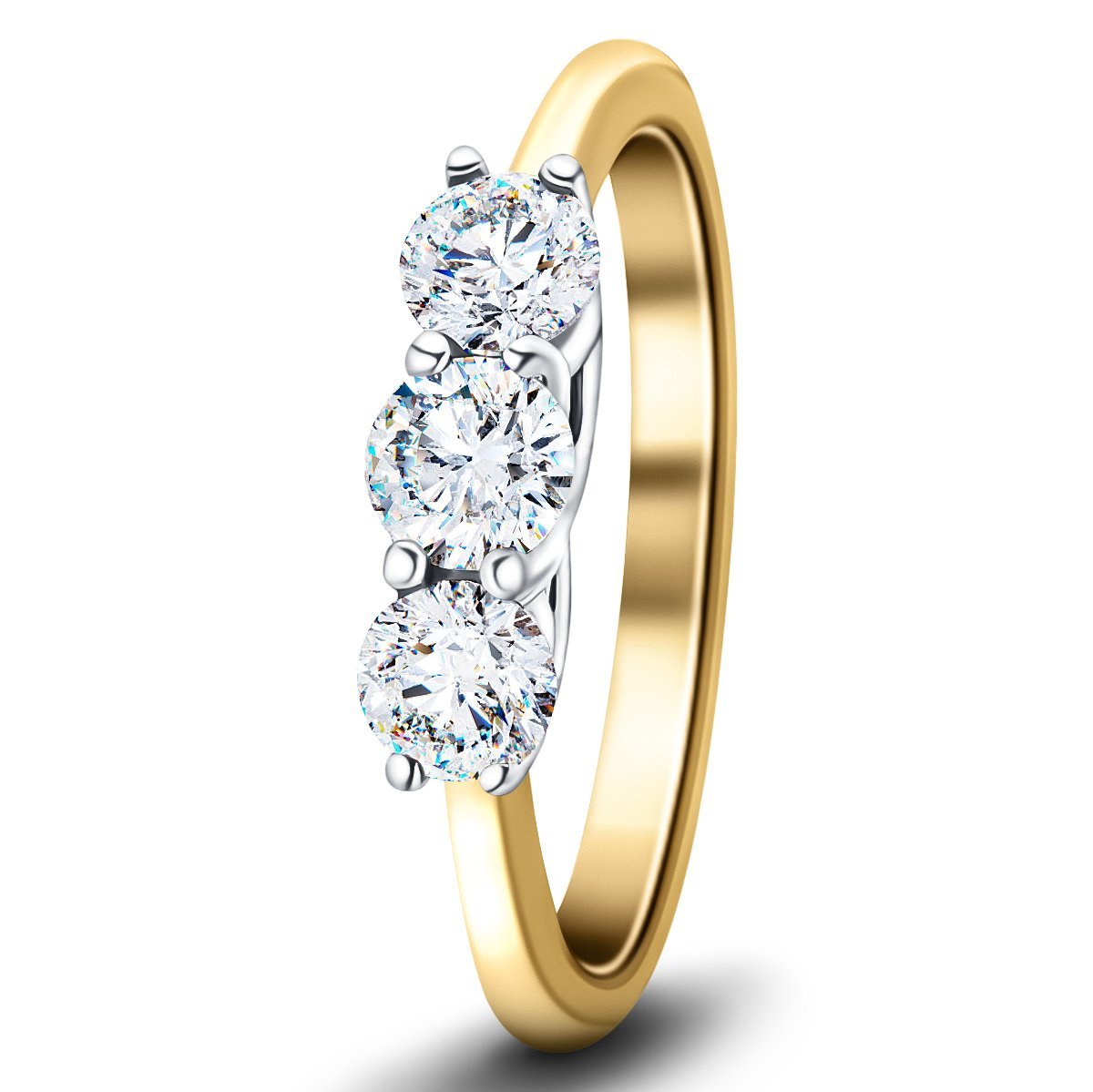 Three-stone natural diamond ring in 18k yellow gold