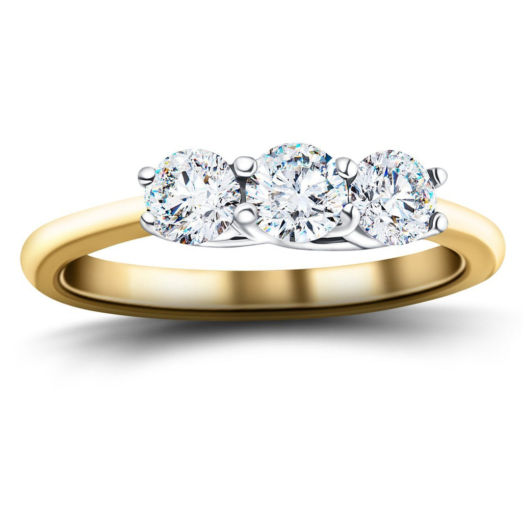 Three Stone Diamond Engagement Ring 1.00ct G/SI Quality 18k Yellow Gold - All Diamond